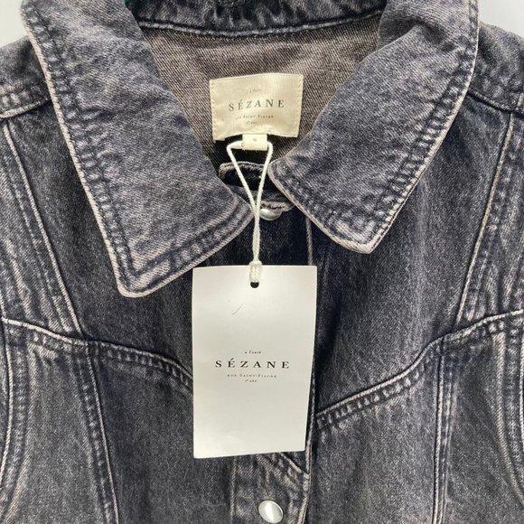 Sezane Women's Tim Jacket Vest Black Grey Denim Size Small NWT - Picture 3 of 10